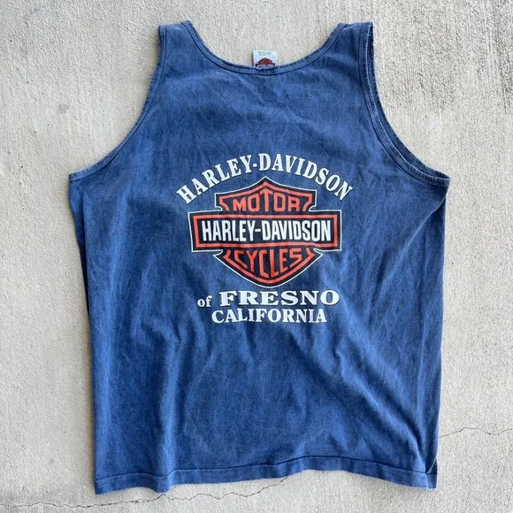 VTG Harley Davidson Blue tank top Made in USA 2004 Fresno CA Size 2XL - Picture 3 of 6